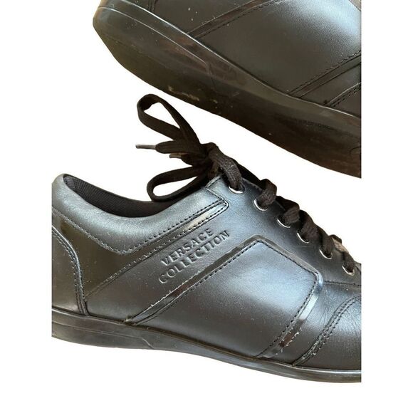 Versace Collection Mens Black Leather Lace Up Running Sneakers Size 42 - Picture 4 of 8